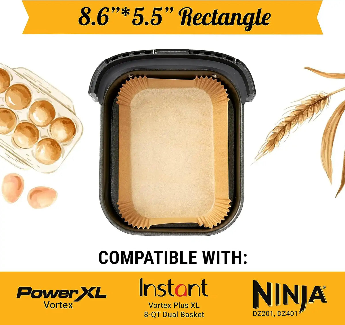 Rectangular Air Fryer Liners Disposable, 125 Pcs Parchment for Dual Baskets