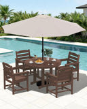 SERWALL 6-Pc Dining Set, 45" Table, 4 Chairs&9FT Umbrella, Coffee (No Base)