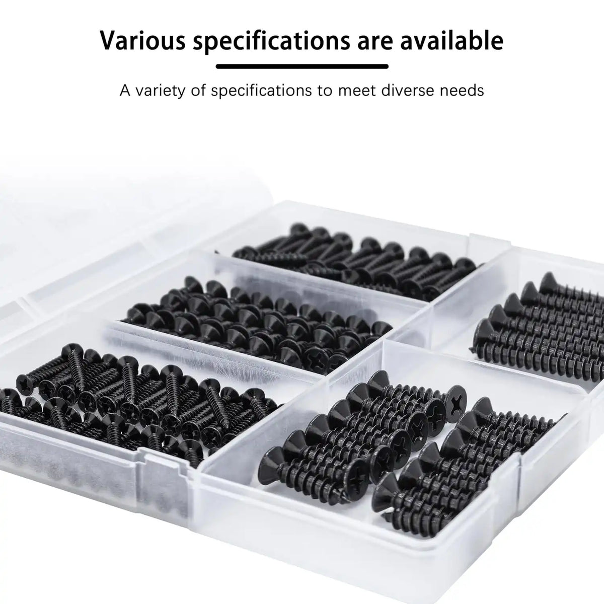 #4#8#10 Wood Screws Assortment Kit 175pcs, Phillips Flat Head Self Tapping Screws, Black Zinc Plated, Carbon Steel, Assorted Screws for Metal & Wood, Black Wood Screws - 1/2",3/4",1",1-1/2"