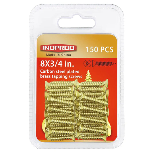 #8 x 3/4" Wood Screw, Phillips Flat Head Self Tapping Screws, Brass Plated Carbon Steel, Brass Plated Screws for Wood, Wood Screws #8 X 3/4 Inch, 150Pcs