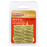 #8 x 3/4" Wood Screw, Phillips Flat Head Self Tapping Screws, Brass Plated Carbon Steel, Brass Plated Screws for Wood, Wood Screws #8 X 3/4 Inch, 150Pcs