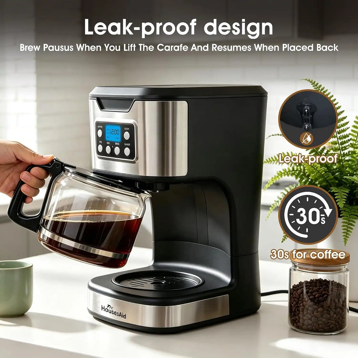 12 Cup Programmable Drip Coffee Maker, Fully Automatic Brewer