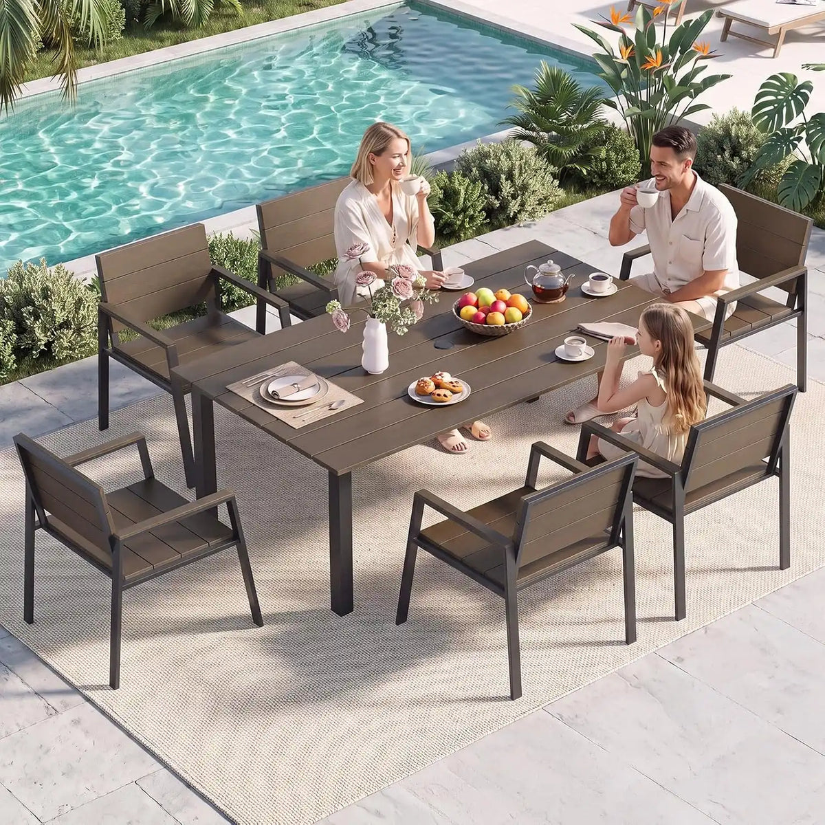 LazySunsets Outdoor Dining Set with Umbrella Hole (Charcoal, 7 Piece)