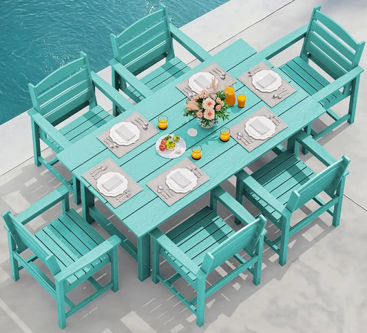 SERWALL 7 Pcs Outdoor Dining Set, 67" HDPE Dining Set for 6, Aruba