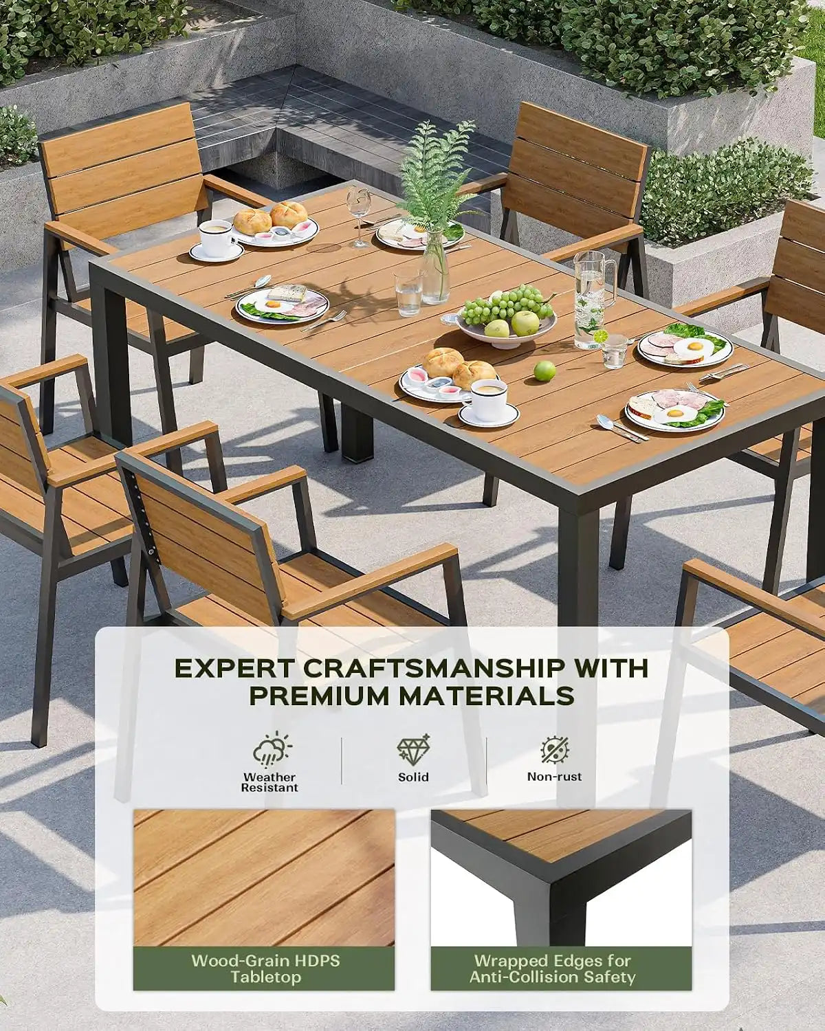 Vexwalx Outdoor Dining Set, HDPS + Aluminum Patio Dining Chairs with Ergonomic Design and Wide Seat, 2 Piece Outdoor Chairs for Garden, Backyard, Deck (2-Piece, Gray-Teak)