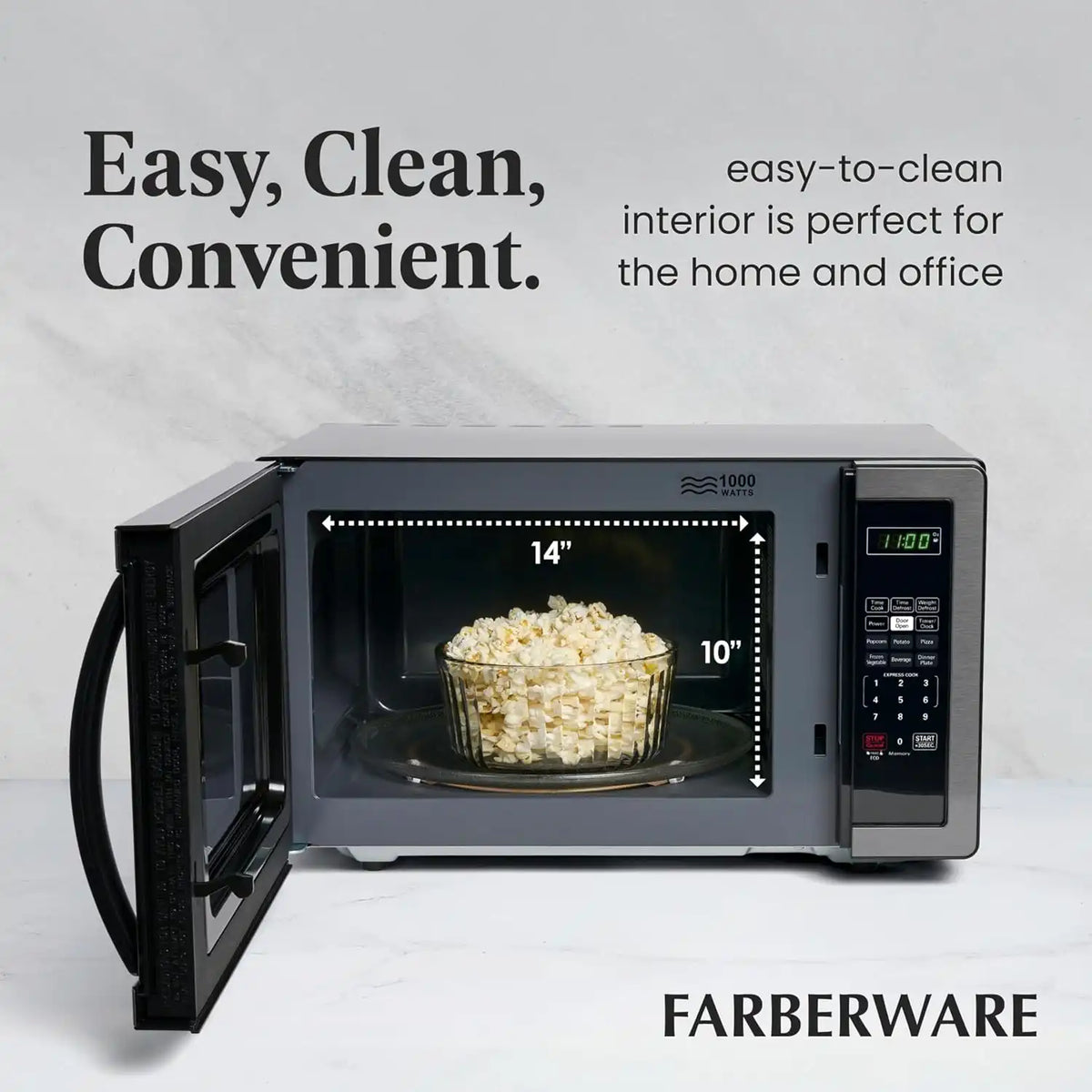 Countertop Microwave Oven, 1.1 cu. ft.1000 Watts, Black Stainless Steel