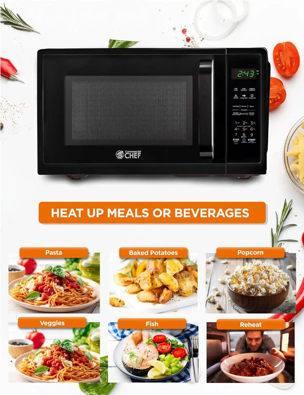 Commercial Chef 0.9 Cu. Ft. Countertop Microwave Oven, CHM9MB, Black