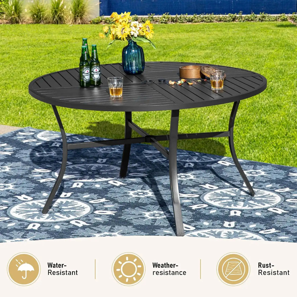 SUNSHINE VALLEY 7pc Patio Dining Set, 54" Round Table & 6 Rattan Chairs