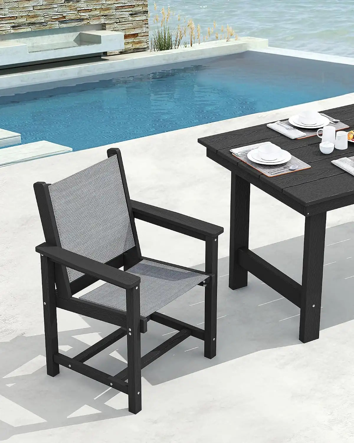 SERWALL 5 Pcs HDPE Patio Dining Set, HDPE Dining Set for 4, Black