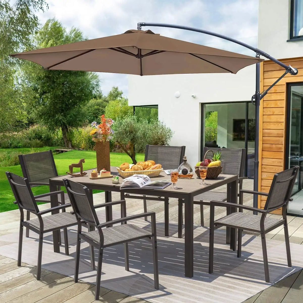 Homall 7-Piece Patio Dining Set, Metal Outdoor Dining Set for 6, Light Grey