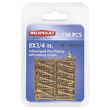Wood Screws 8 × 3/4 inch, Phillips Flat Head Zinc Plated Screw, Self Tapping Screws for Wood Metal Plastic, Zinc Plated Carbon Steel, #8 × 3/4" Exterior Self Tapping Screws 150-pack