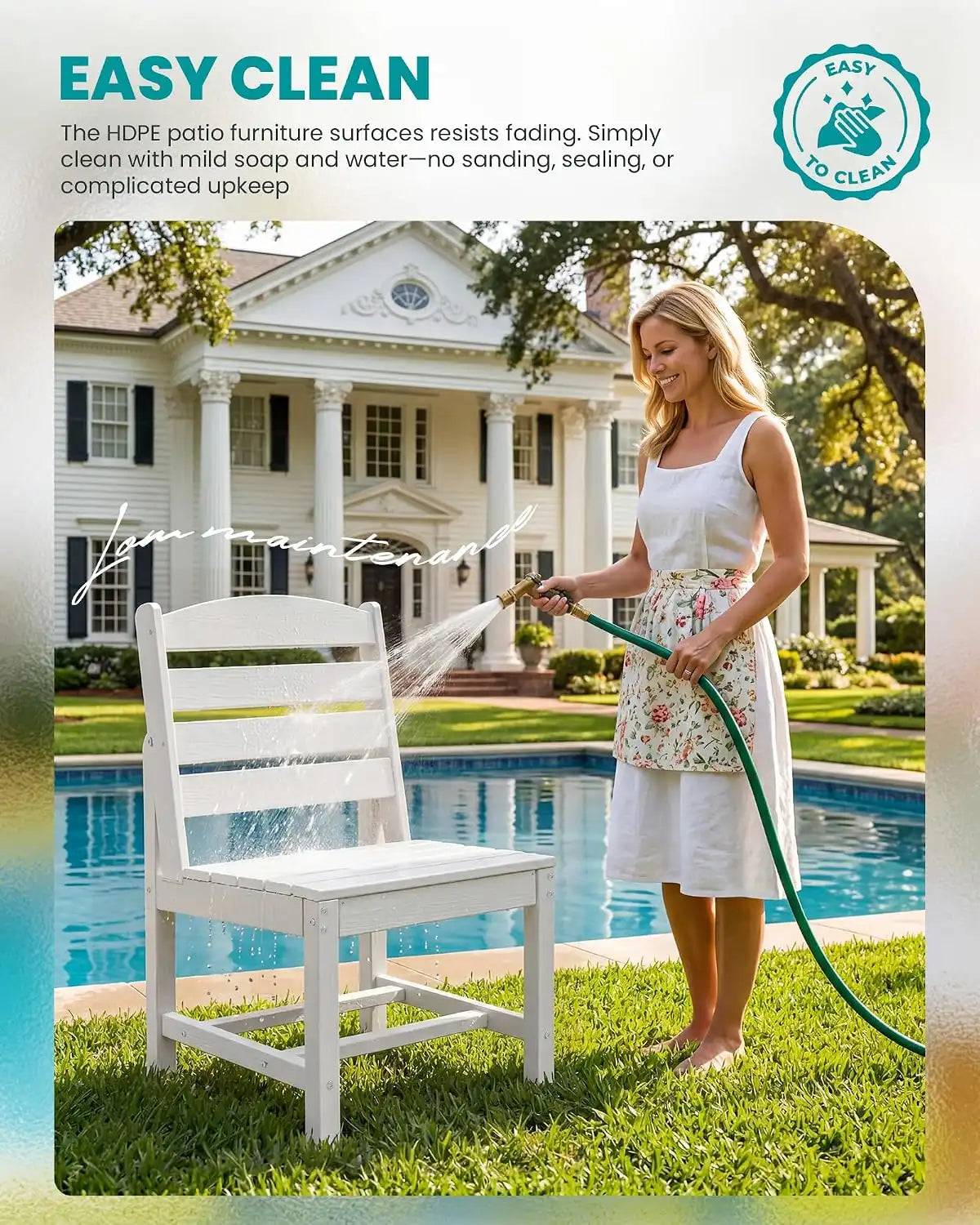 SERWALL Armless Outdoor Dining Set, Patio Dining Set for 6, White