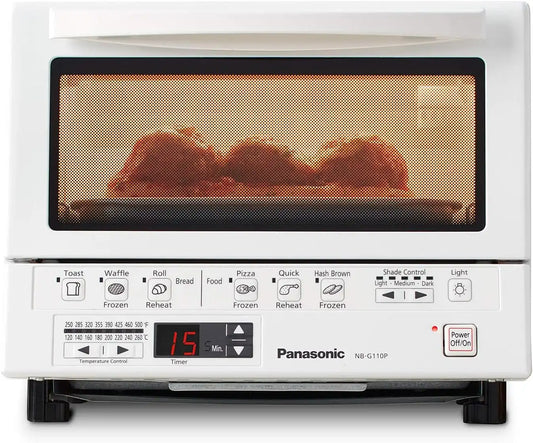 Panasonic FlashXpress Toaster Oven Countertop, 4-Slice Compact Size with Double Infrared Heating, 6 Auto Cook Options and Precise Temperature Control, 1300W - NB-G110P-W (White)