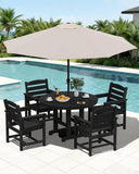 SERWALL 6-Pc Dining Set, 45" Table, 4 Chairs&9FT Umbrella, Black (No Base)
