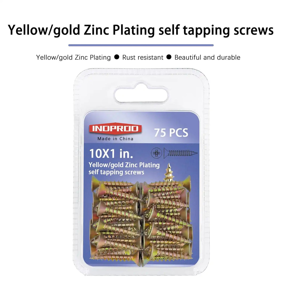 75pcs Flat Head Phillips Wood Screws #10 × 1", Yellow Zinc Plated Carbon Steel Sheet Metal Screws, High Strength Self Tapping Screws for Metal Plastic & Wood, Self Drilling, 10 × 1-Inch