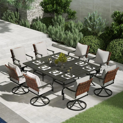 Grand patio 10-Pc Outdoor Swivel Dining Set, 8 Gray Chairs + Table, Black