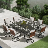 Grand patio 10-Pc Outdoor Swivel Dining Set, 8 Gray Chairs + Table, Black