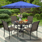 SUNCROWN 6 - Piece Outdoor Dining Set, Patio Furniture Set with 4 Textilene Dinning Chairs, 41" Metal Round Table and 1 Dark Blue 9Ft Patio Umbrella for Lawn Garden Backyard Deck, Brown