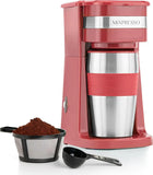 Mixpresso Single Serve & Single Cup Coffee Maker with 14oz Travel Mug Red