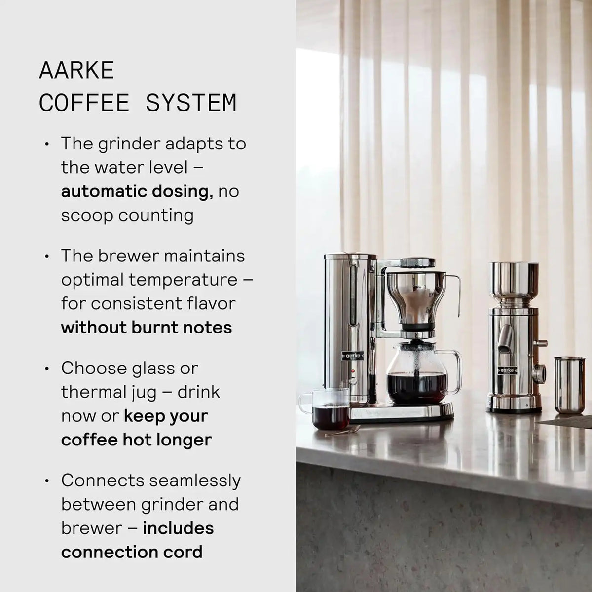 aarke Drip Coffee Maker & Grinder Bundle, 60 Settings, Stainless Steel