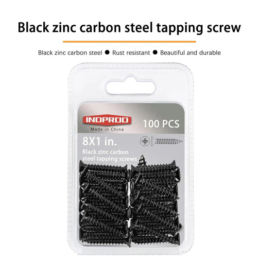#8 X 1 Black Screw,Flat Head Phillips Wood Screw, Electroplating Black Carbon Steel, #8 X 1-Inch, 100Pcs
