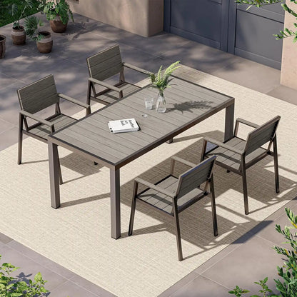 Vexwalx Outdoor Dining Set, Aluminum Dining Table Set for 4, Patio Table and Chairs Set with Umbrella Hole, All Weather HDPS Outdoor Table and Chairs for 4 (5-Piece, Gray)