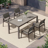 Vexwalx Outdoor Dining Set, Aluminum Dining Table Set for 4, Patio Table and Chairs Set with Umbrella Hole, All Weather HDPS Outdoor Table and Chairs for 4 (5-Piece, Gray)