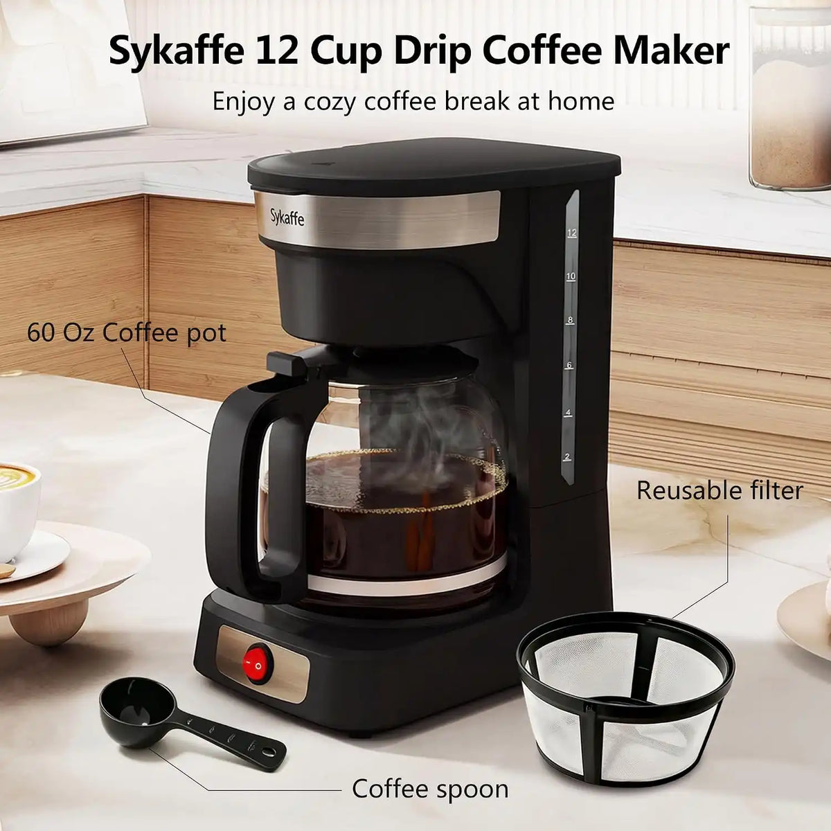 12-Cup Drip Coffee Maker,Auto Keep Warm,Reusable Filter,60Oz Size