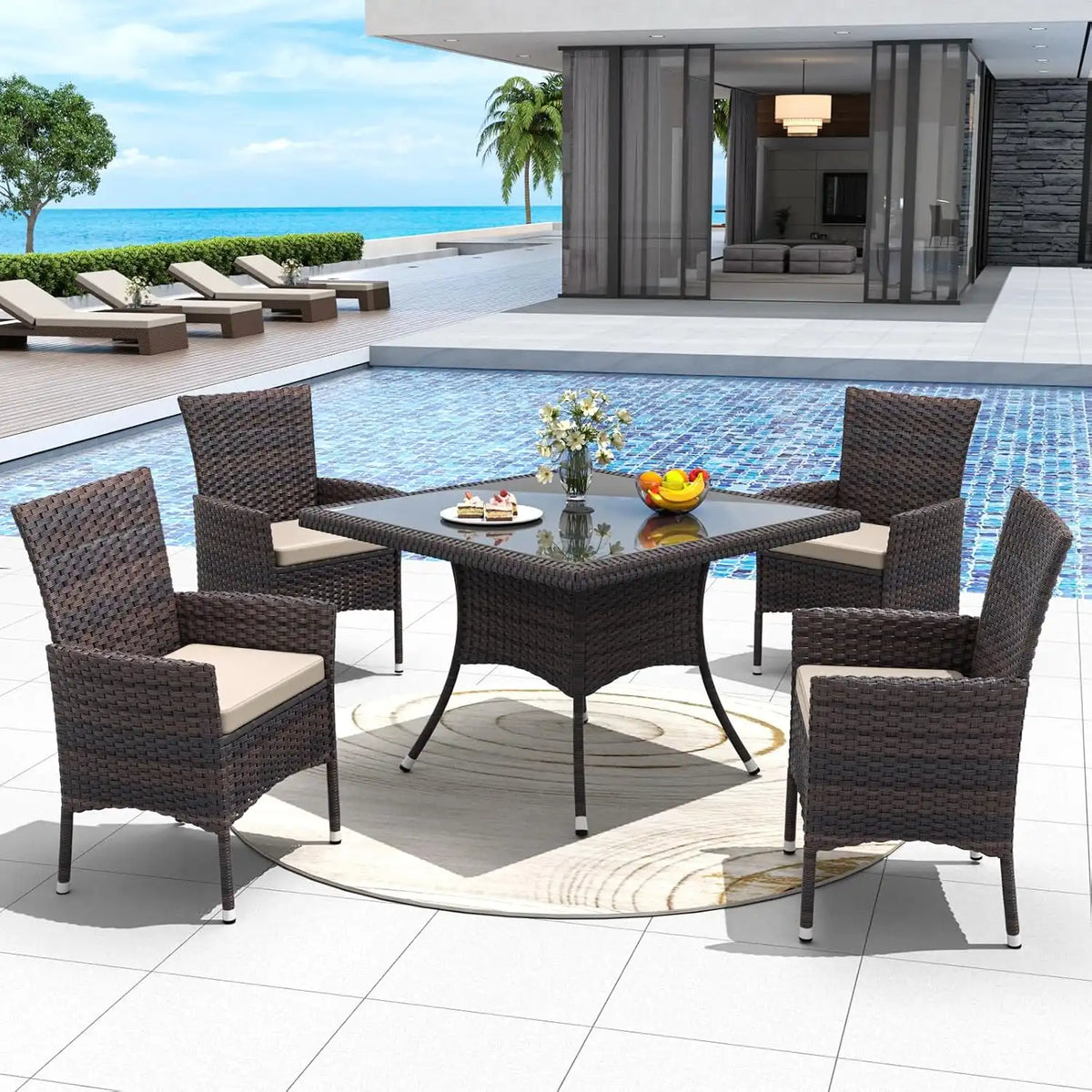 5Pcs Patio Dining Set All-Weather Wicker Outdoor Table and Chairs Set
