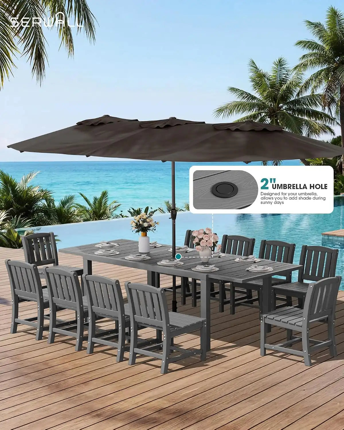SERWALL Outdoor Patio Dining Set for 8, Grey
