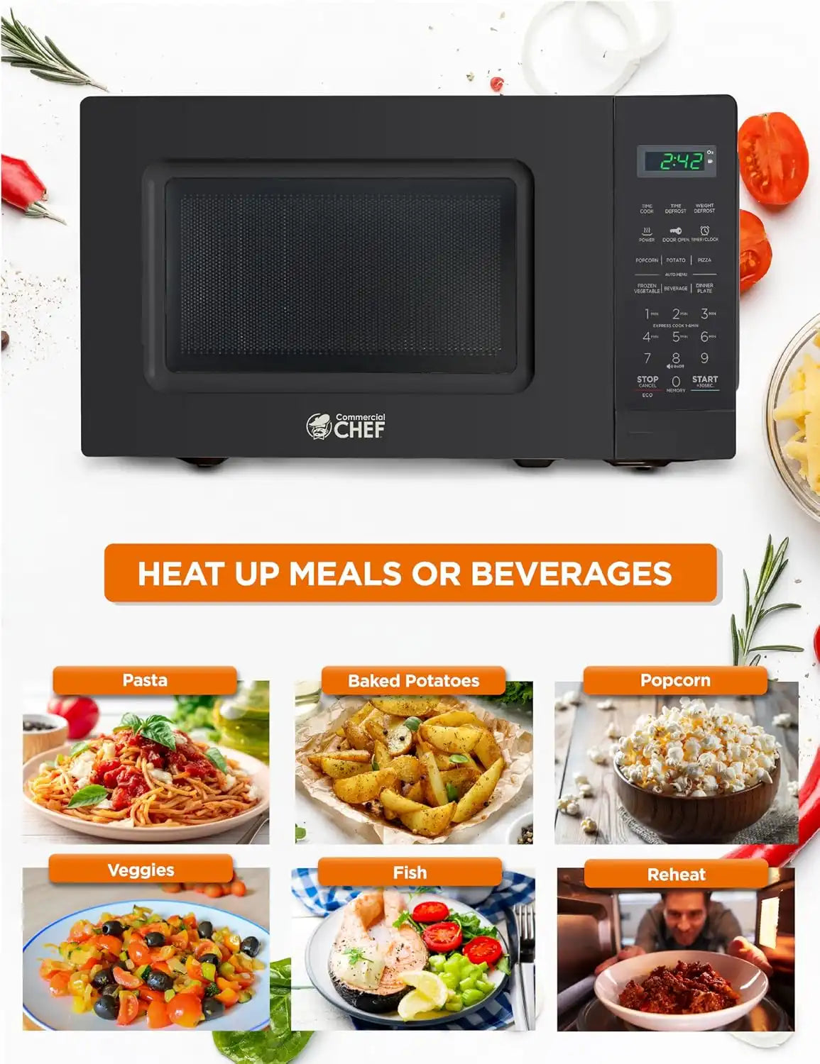 Commercial Chef 0.7 Cu. Ft. Countertop Microwave Oven, CHM7MB, Black