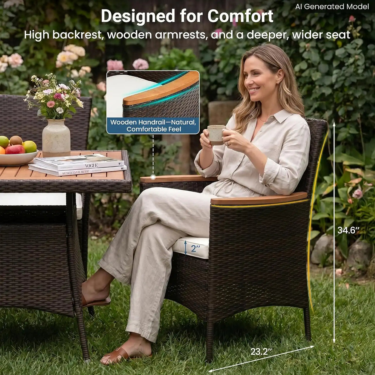 10-Pieces Ratton Patio Table and Chairs with Acacia Tabletop for Outdoor