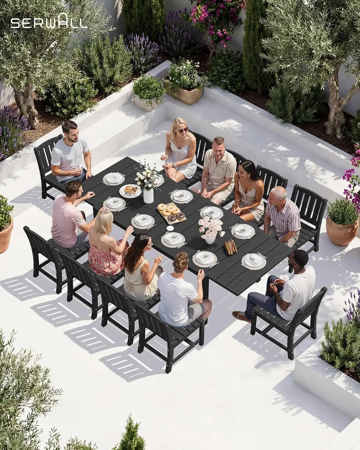 SERWALL Outdoor Expandable Dining Table 60" - 83", Black