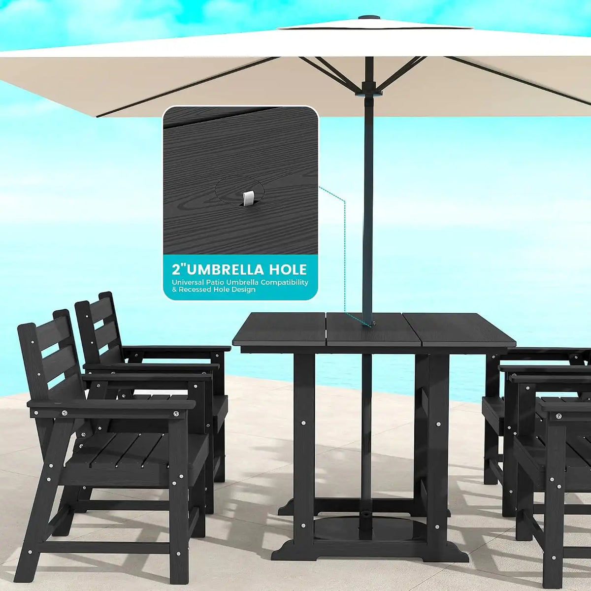 HDPE Outdoor Dining Set, Patio Dining Set of 8, Black