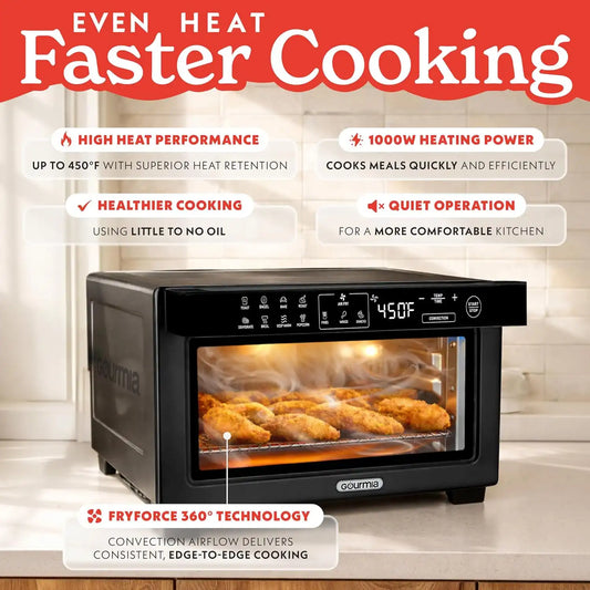 Gourmia Toaster Oven - 4-Slice Capacity, Digital Display, Black