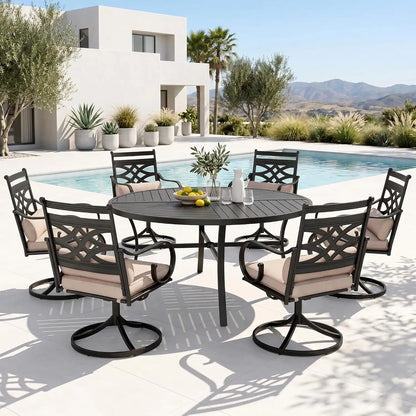 PHI VILLA Patio Dining Set, for 6, Swivel Chairs