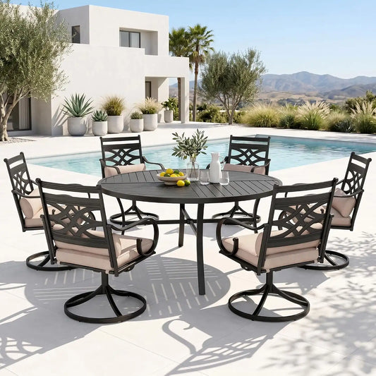 PHI VILLA Patio Dining Set, for 6, Swivel Chairs