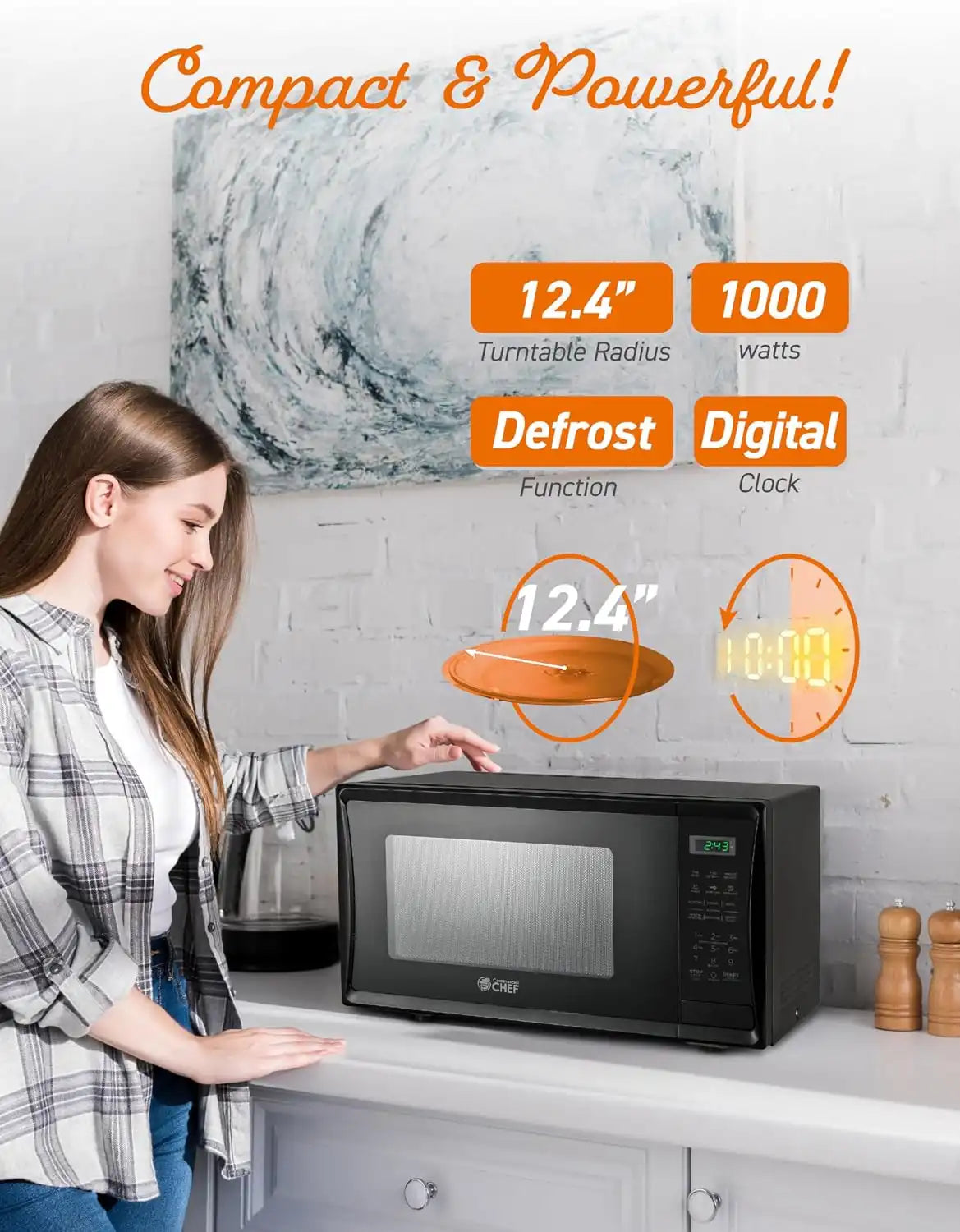 Commercial Chef 1.1 Cu. Ft. Countertop Microwave Oven, CHM11MB, Black