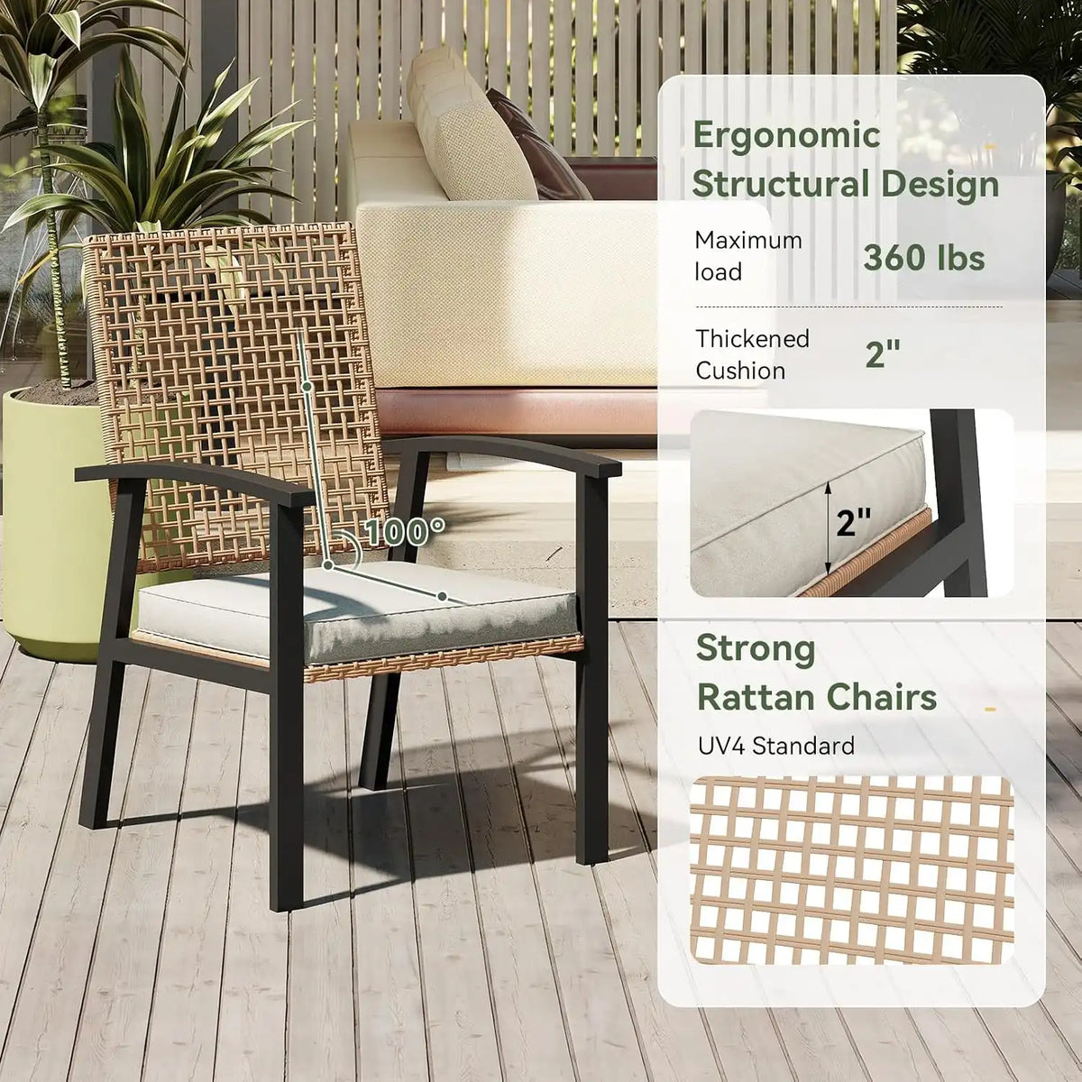 Aoxun 5-Piece Wicker Patio Table and Chairs Set for 4 with Umbrella Hole