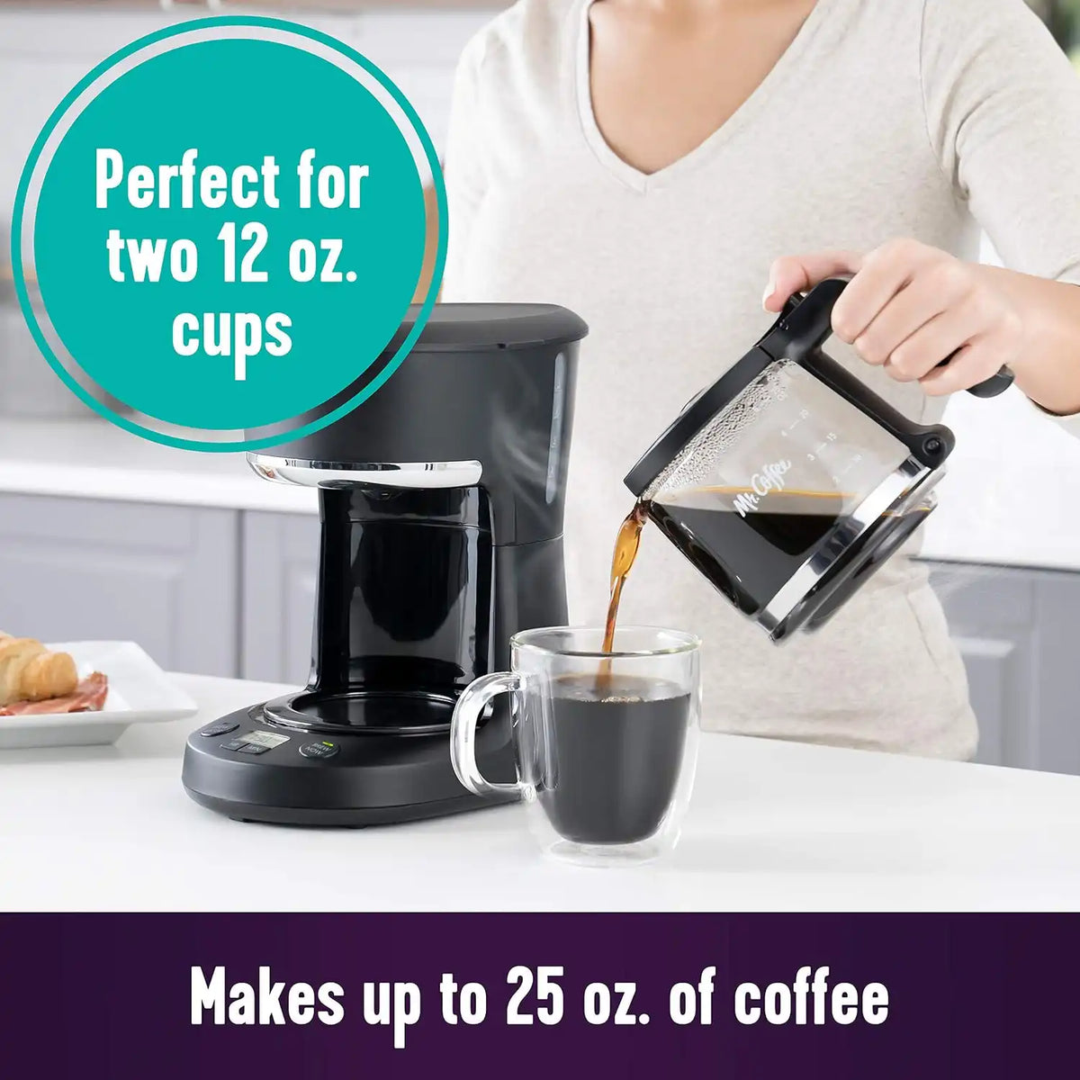 Mr. Coffee Programmable Coffee Maker 5 Cups with Auto Pause Glass Carafe Compact Design Black