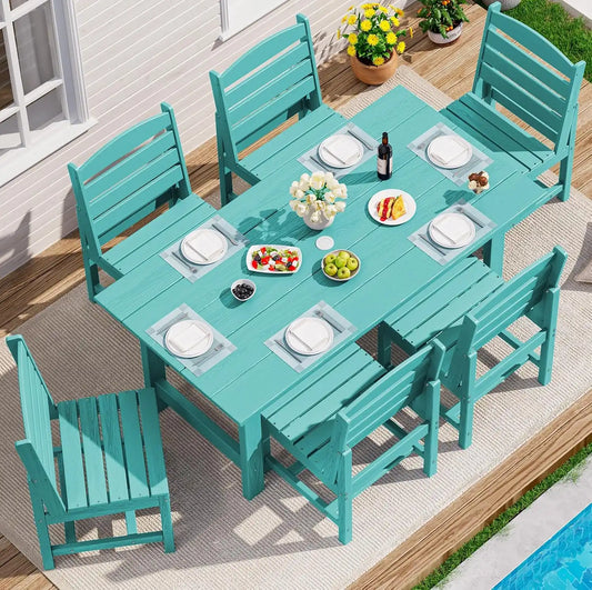 SERWALL Armless Outdoor Dining Set, Patio Dining Set for 6, Aruba