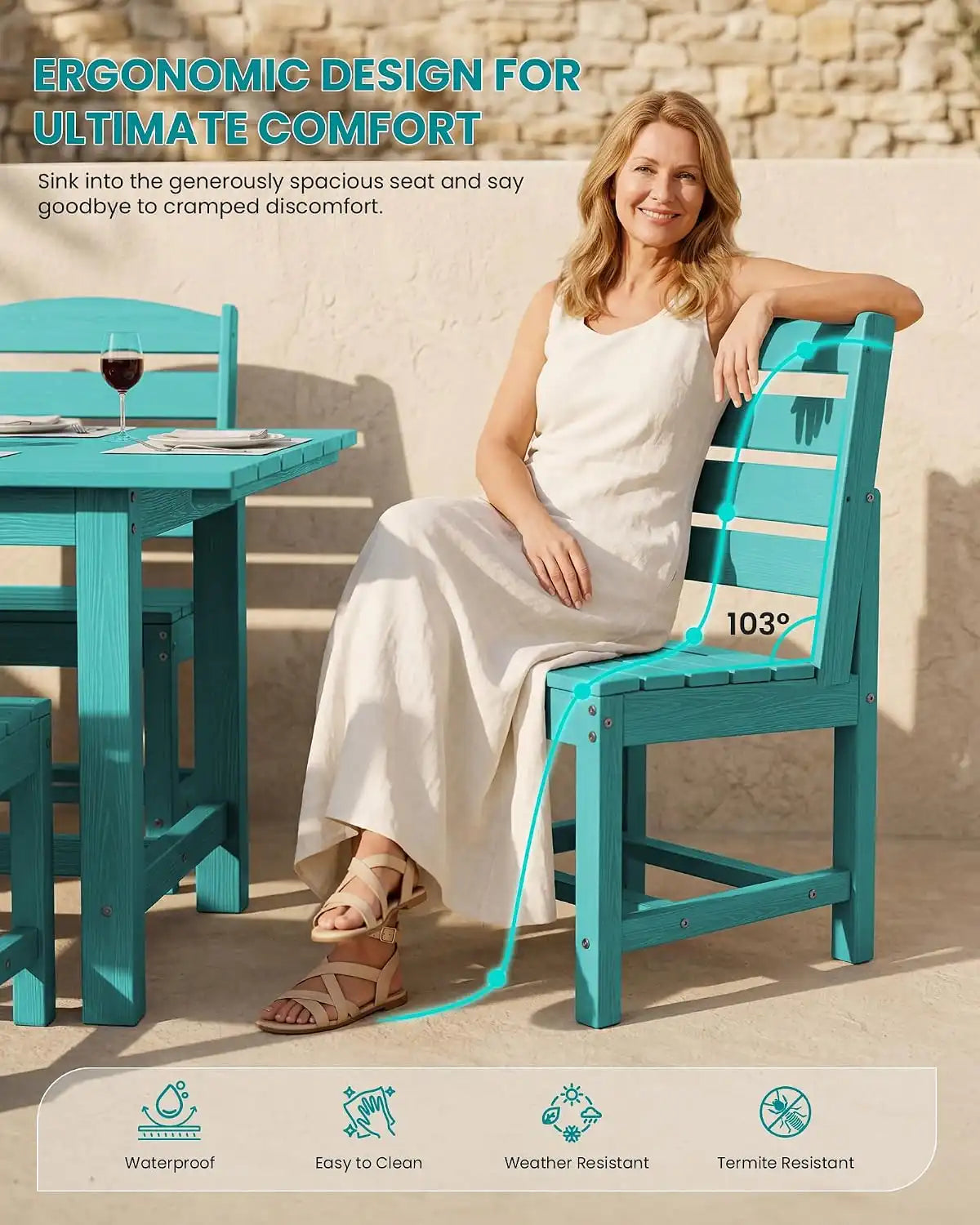SERWALL Armless Outdoor Dining Set, Patio Dining Set for 6, Aruba