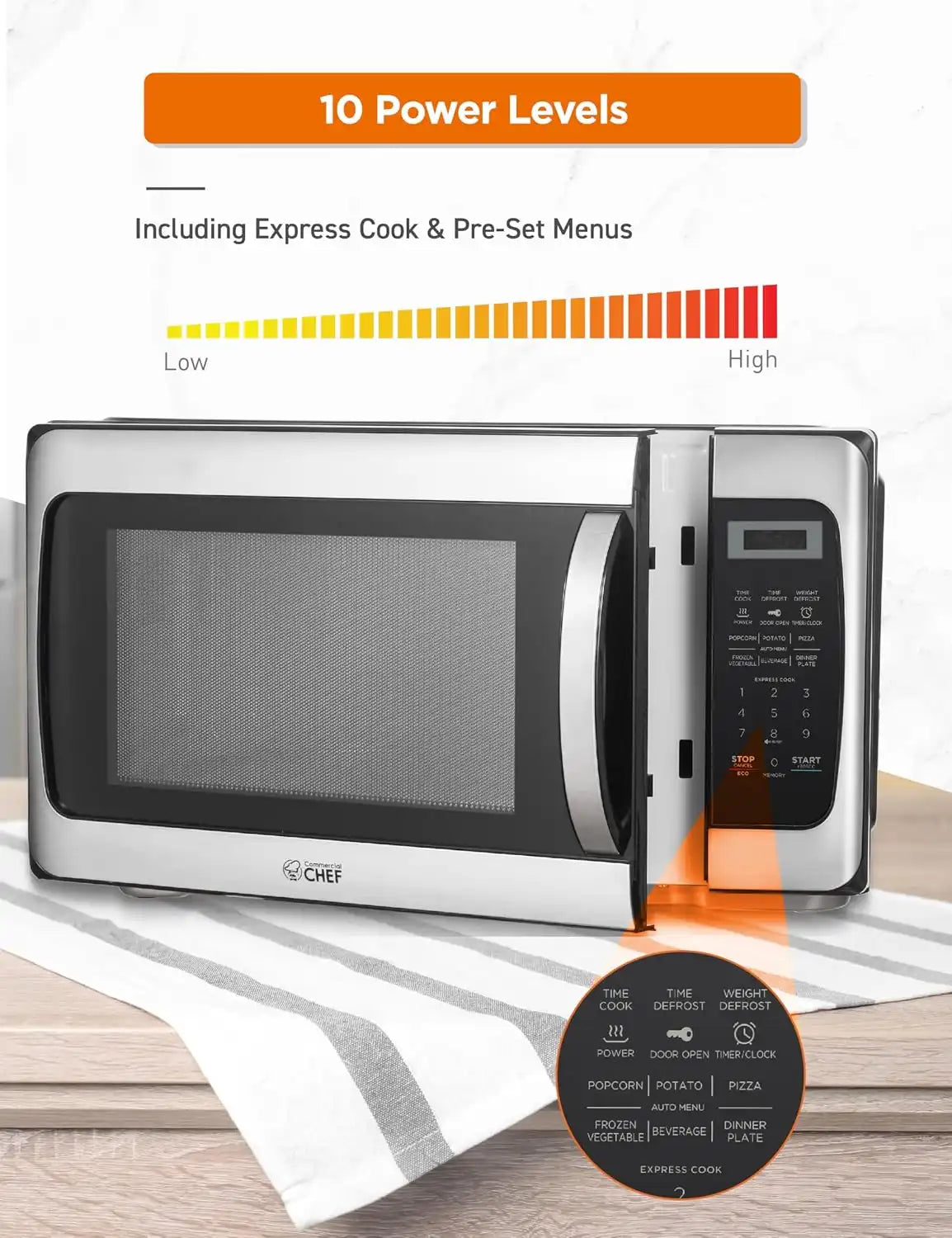 Commercial Chef 1.1 Cu. Ft. Countertop Microwave Oven, CHM11MS, Stainless