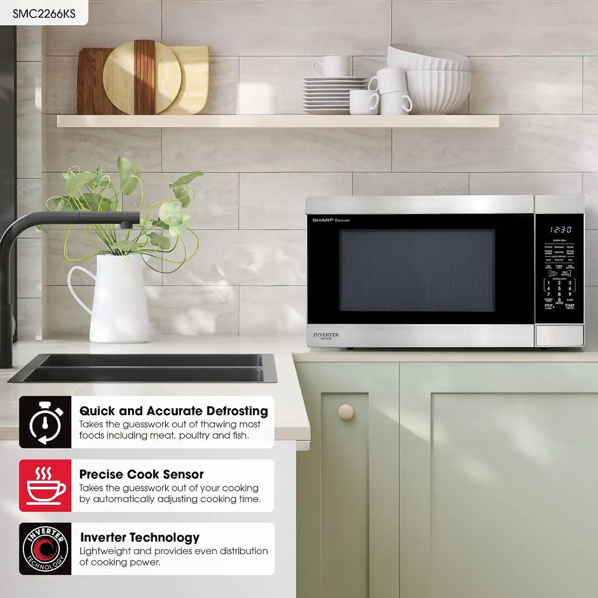 Sharp SMC2266KS 2.2 cu. ft. 1200W Stainless Steel Countertop Microwave Oven