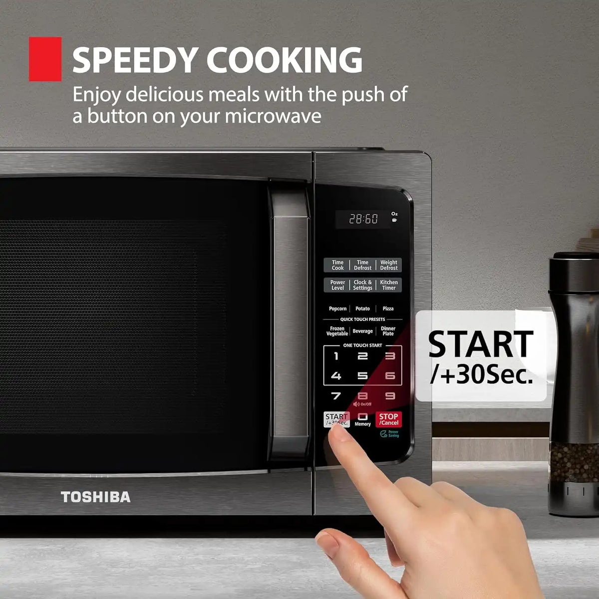 TOSHIBA Microwave Oven, 0.9 Cu.Ft, 900W, Black Stainless Steel