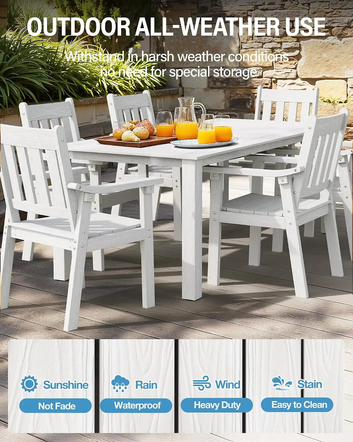 YEFU 5-Piece Patio Table Set, All-Weather HIPS, Metal Aluminum Frame, White
