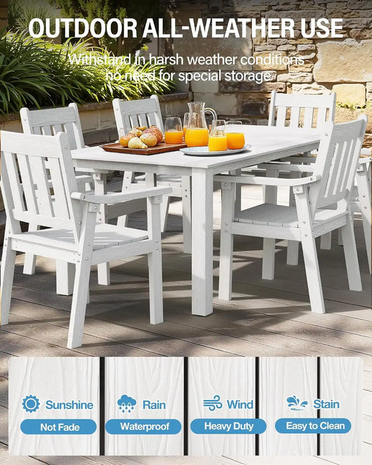 YEFU Patio Dining Chairs Set of 6, Weather Resistant HIPS, White