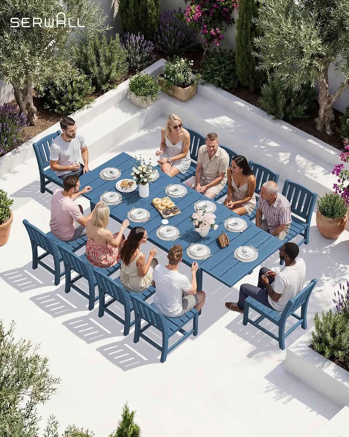 SERWALL Outdoor Expandable Dining Table 60" - 83", Blue