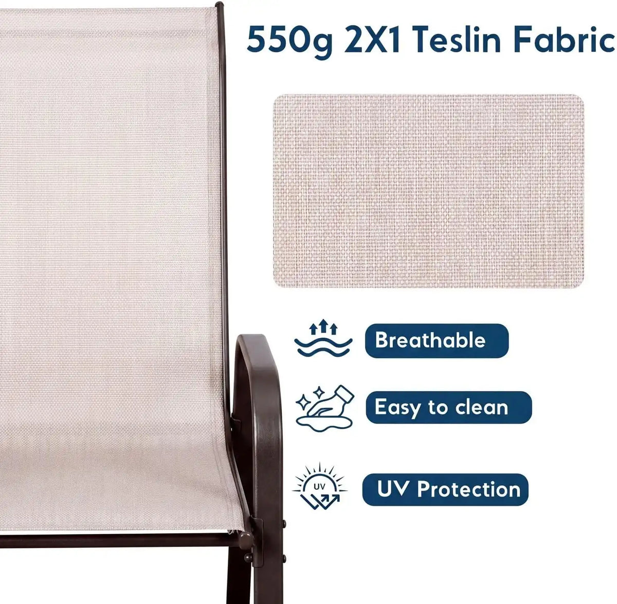 Arlopu 5 Pieces Outdoor Patio Dining Set, Glass Table and Textilene Chair