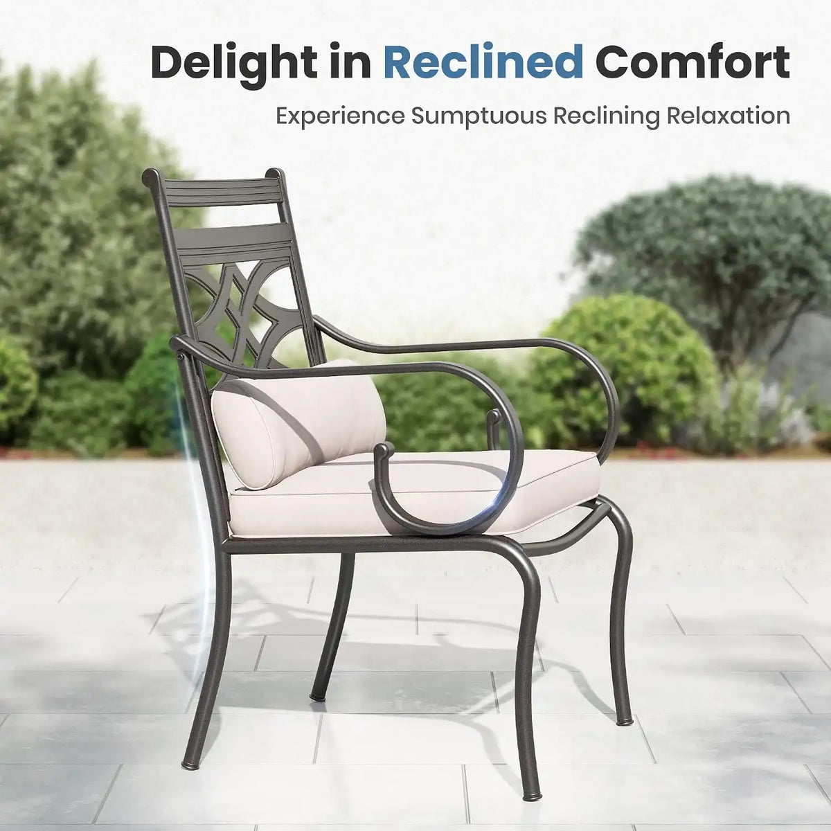 PHI VILLA 4 Piece, Outdoor Dining Set, Round Metal Table, Cushioned, Beige